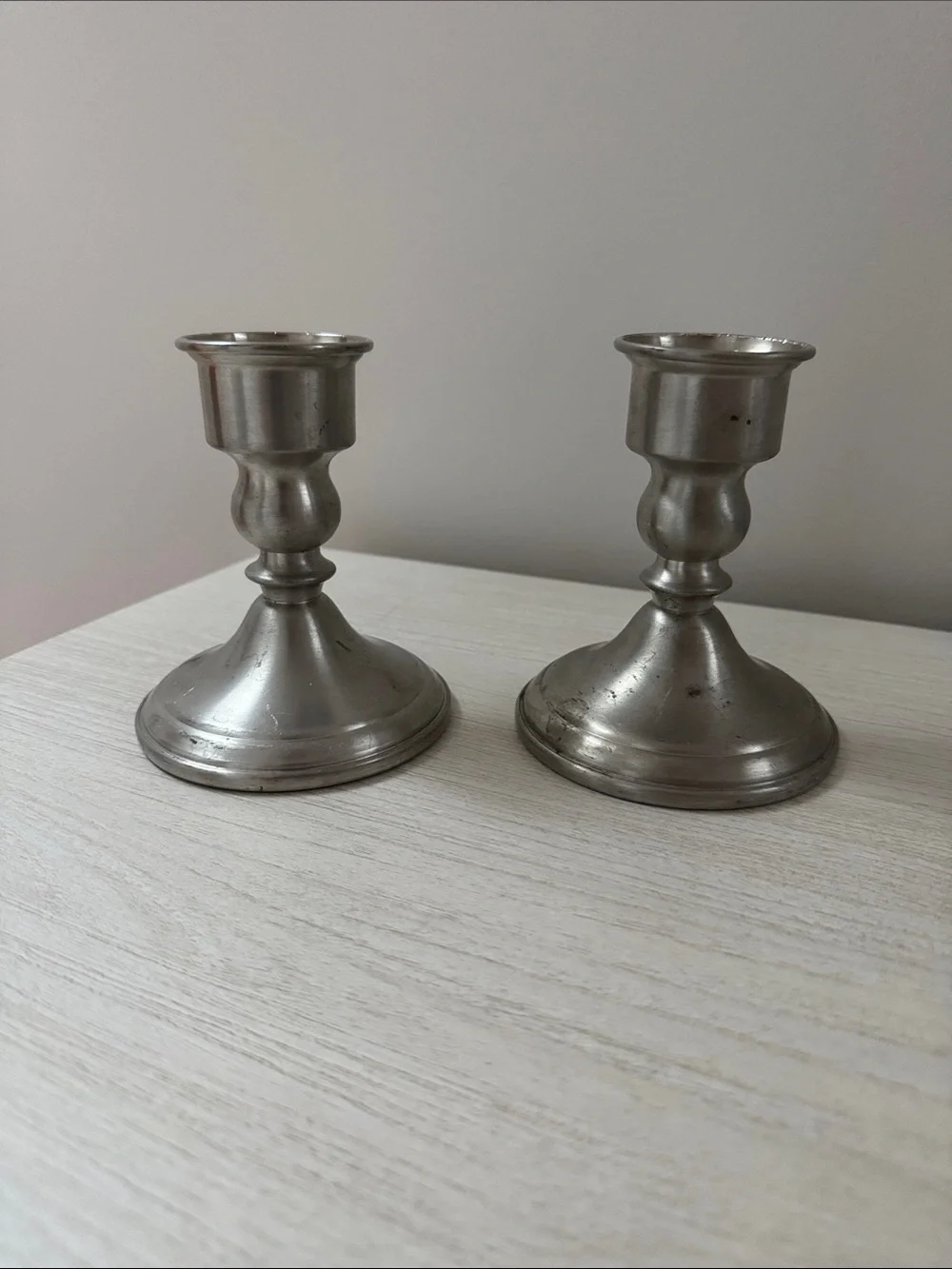 Web Weighted Pewter Candlestick Holders - Pair